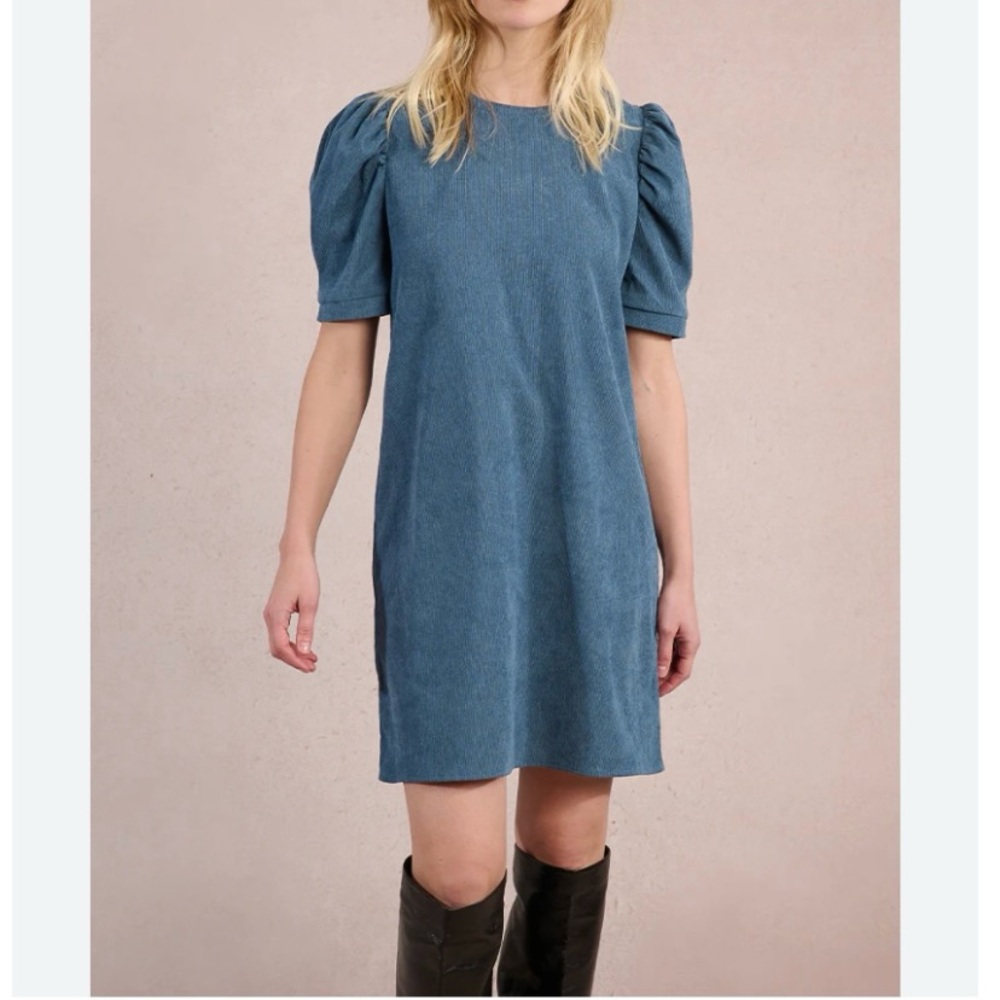 Molly Bracken NWT navy corduroy puff sleeve boho casual dress size S - Picture 8 of 12